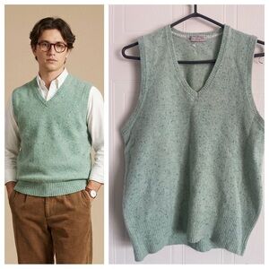 Vintage Tony Day Lambswool Sweater Vest Mint Green Grandpa Core Academia